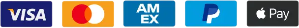 Visa, Mastercard, American Express, PayPal and Apple Pay accepted